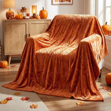 Plaid Citrouille 130x150 cm, Couverture Flanelle Polaire 450 g/m² Douce Moelleuse, Motif Citrouille Orange, Plaid Automne Maison Canapé Lit Déco Cadeau pour Femme (1/5)