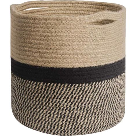Cesta de cuerda trenzada de 20 cm con asas, ideal para flores, juguetes o para guardar cosas en la habitación del bebé.