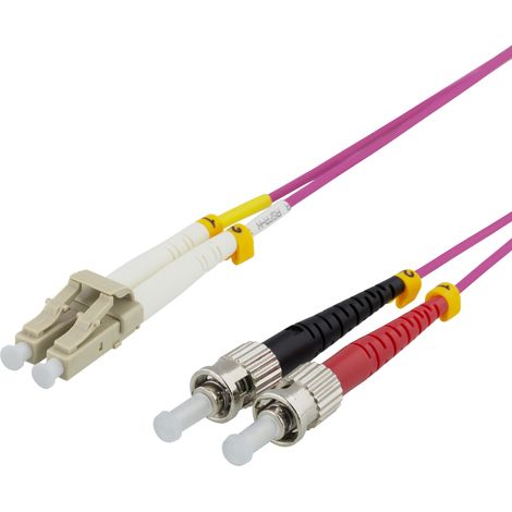 Jarretière fibre optique OM4, LC-ST duplex, 50/125, 1 m, rose, pour liaison et raccordement de réseau fibre optique (1/2)