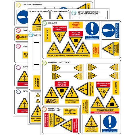 Signaletique.Biz France – Étiquettes photovoltaïques Kit de 65 adhésifs photovoltaïques C1543 – Signalisation conforme CONSUEL – Pour installations photovoltaïques