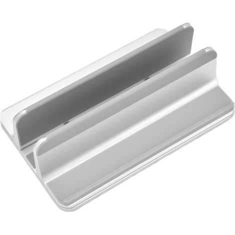 Support pour ordinateur portable 2 places, support de rangement vertical réglable pour tablette, idéal pour la maison ou le bureau (argenté). (1/5)