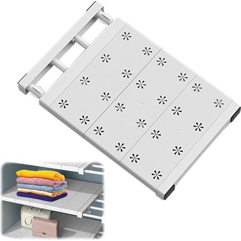 Étagères extensibles pour penderie, largeur : 24 cm, longueur réglable : 38 à 60 cm étagère de placard, séparateur d'étagère, télescopique, sans clous, pour cuisine, salle de bain (1/5)