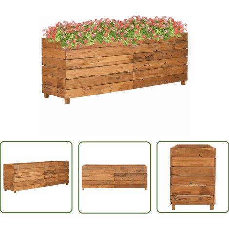 The Living Store Lit surélevé 150x40x55 cm bois de teck recyclé et acier - Jardinière En Bois - Jardinière Surélevée - Pot De Fleurs Extérieur - Décoration Jardin - Jardin Design (1/5)