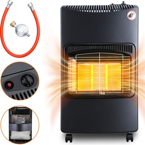 Randaco Gasheizung Gasheizer Gasheizofen Heizstrahler 4.2 KW Gas Kamin inkl. Druckregler + Schlauch Gasheizstrahler Butan- oder Propangasflaschen bis 10kg Schwarz (1/5)