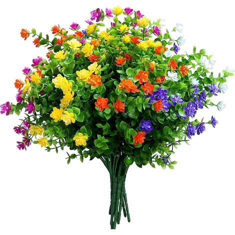 Fleurs Artificielles - 10 Pièces 6 Variétés - Arbustes Décoratifs Extérieur Intérieur - Pour Suspension Jardinière Fenêtre Porche Mariage - Décoration Événementielle (1/5)