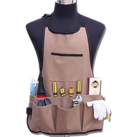 Tablier de jardinage pour femme Tablier de jardinage avec 14 poches 600D Oxford Tablier de travail Tablier de protection réglable pour outils de jardin (Marron) (1/5)