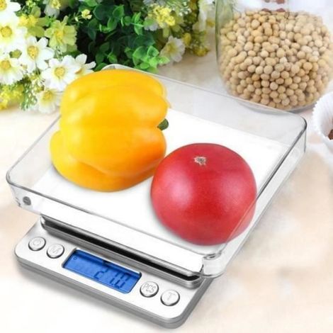Balance de Cuisine - 3 kg - Précision 1 g - Écran LCD Rétroéclairé - Acier Inoxydable - Argent (1/4)