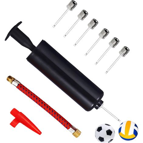 Pompe à Ballon avec 7 Aiguilles, 1 Buse et 1 Tuyau Flexible, Gonfleur pour Ballons, Basketball, Football, Volleyball, Rugby, Water-polo et Ballons Gonflables (1/5)