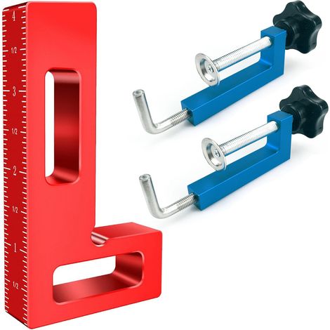 1 cadre à angle droit + 2 pinces bleues Pinces pour cadres photo en alliage d'aluminium, pinces à angle droit pour le travail du bois, adaptées aux armoires, cadres et tiroirs. (1/5)