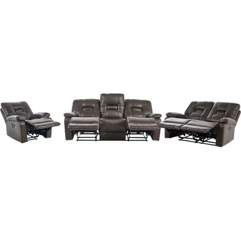 Ensemble Salon 6 Personnes 2 Canapés et Fauteuil en Cuir PU Marron avec Dossiers Réglables et Repose-pieds Confort et Design Beliani (1/5)
