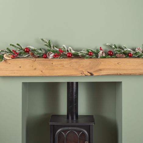 1.9m Christmas Frosted Pinecone Garland with Red Berries and Baubles (1/5)