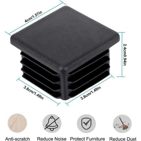 20 Stück 4040 mm Vierkantrohr-Endkappen, schwarze Vierkantrohr-Endkappen, Kunststoff-Vierkantrohr-Endkappen, massive Stuhlrohr-Endkappen, Tischbein-Endkappen für Möbel, Schränke und Stühle (H295) (1/4)