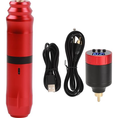 Kit de tatouage comprenant une batterie externe rechargeable sans fil de 1300 mAh, un stylo de tatouage rotatif avec affichage numérique et interface RCA, et une machine à tatouer. Stylo de tatouage r (1/5)