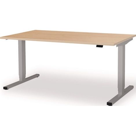 Postazione di lavoro in piedi / seduta levero H650-1250xB1600xT800mm alluminio bianco / acero regolabile elettricamente