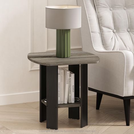 Table d'appoint carrée Ronde avec étagère de Rangement, Table de Nuit, Table de Chevet, pour Salon, Chambre à Coucher, chêne Gris (1/5)