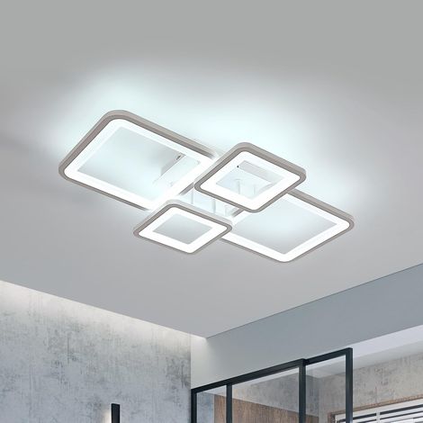 COMELY Plafoniera LED quadrata con 4 faretti in acrilico, bianco, 62x40x9,5 cm, 56W, luce bianca fredda 6500K, per soffitti di soggiorno, ufficio, cucina (1/5)