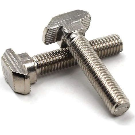 Lot de 10 boulons en T M8, M8 x 25 mm en acier au carbone plaqué nickel pour profil en aluminium à fente en T standard européen (1/5)