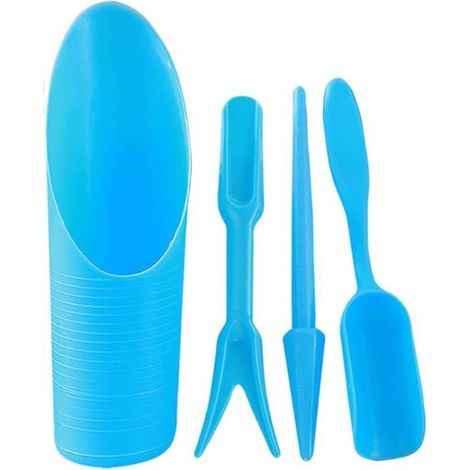 Lot de 4 pelles de jardin, outils à main, mini pelle de jardin, pelle à terre en plastique, petite pelle à terre pour fleurs, outil de repiquage pour semis de fleurs et plantes succulentes (bleu) (1/4)