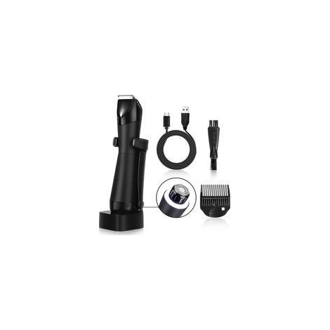 Tondeuse Corps Homme, 2 en 1 Rasoir Corps Homme IPX7 Étanche, Tondeuse Intime Homme avec Lames Céramique Anti-Coupure, Sabot Réglable, Socle de Recharge-Cadeau Homme pour Mari, Amis, Papa
