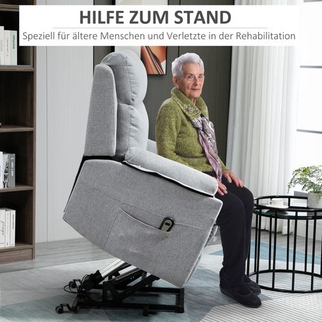 Fauteuil relax électrique avec releveur motorisé, commande à distance, ressorts ensachés, charge max 120 kg, gris