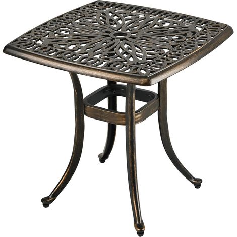 Table de Jardin avec Trou pour Parasol, 53x53x53 cm, Aluminium résistant aux intempéries, Style Antique, Noir. (1/5)