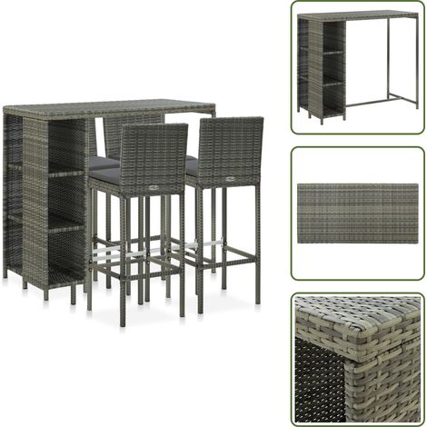 Ensemble de bar de jardin 5 pcs et coussins Résine tressée Gris - Ensemble Salon De Jardin - Mobilier De Jardin - Set De Bar Extérieur - Table Et Chaises De Jardin - Résine Tressée (1/5)