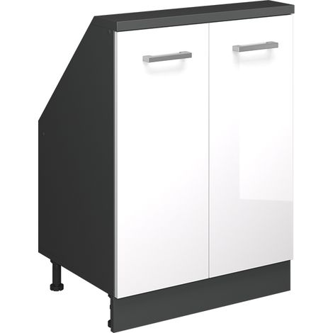 Mobile cucina sottotetto R-Line, Bianco lucido/antracite, 60 cm con 2 porte, Vicco