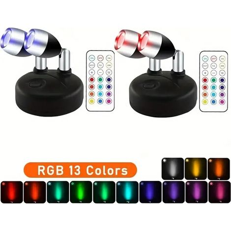 Veilleuse LED RGB rotative sans fil - Projecteur piles pour tableaux, placards et ambiance