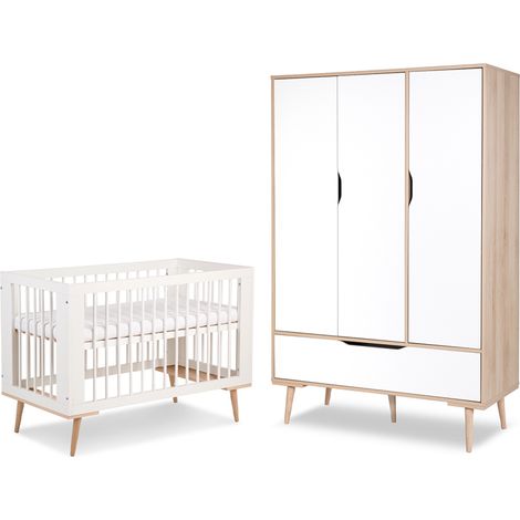 Lit bébé 60x120 et armoire 3 portes LittleSky by Klups Sofie Blanc (1/4)