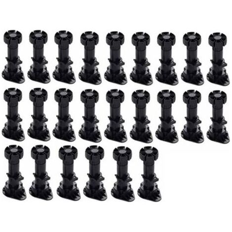 Pieds d'armoire réglables en plastique noir 60-80mm – Lot de 24 – Base stable avec clip de fixation – Pour meubles de cuisine et canapés (1/5)