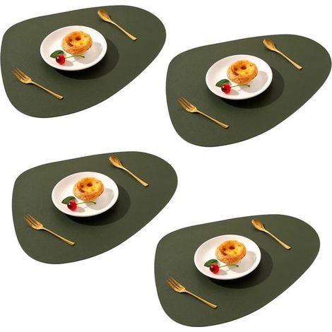 Ensemble de 4 sets de table en cuir Longziming – Vert – Faciles d'entretien et résistants – Protection moderne pour table intérieure et extérieure (1/5)
