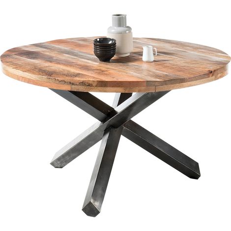 Massivholztisch AMSTERDAM-119 mit Tischplatte aus Mango Wood, naturbelassen, Industrial Look, BxHxT: ca. 130x77x130 cm (1/4)