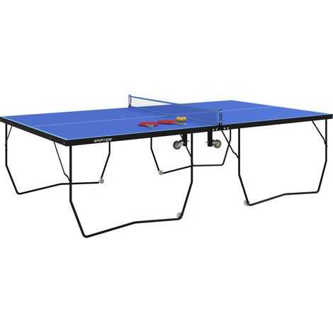 Table de ping-pong pliante en acier bleu avec filet, roulettes, 2 raquettes et 3 balles - 274 x 152,5 x 76 cm (1/5)