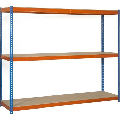 Estantería metálica sin tornillos SIMONRACK de 3 estantes (150x120x60cm) AZUL-NARANJA Y MADERA (1/5)