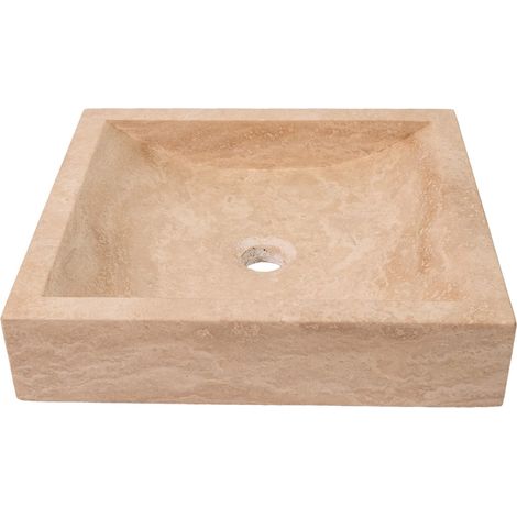 Vasque à poser rectangulaire Travertin - 45x40x10 cm - Beige (1/2)