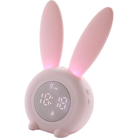 Luxshiny Réveil avec Veilleuse LED Lapin Rose, Mini Horloge de (1/5)