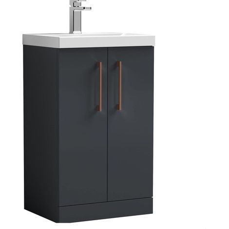Balterley Bramshall Modern Bathroom 2 Soft Close Door & Mid-Edge Vanity Unit Basin, Dark Grey, 500mm