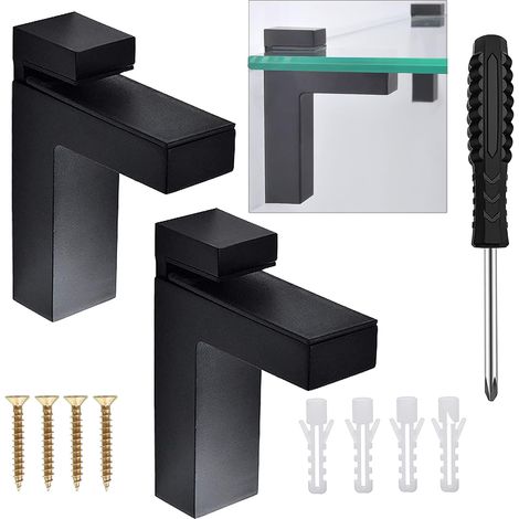Supports d'étagère en verre réglables – Lot de 2 – 98x76 mm – Pour tablette, étagère murale – Argent (1/5)