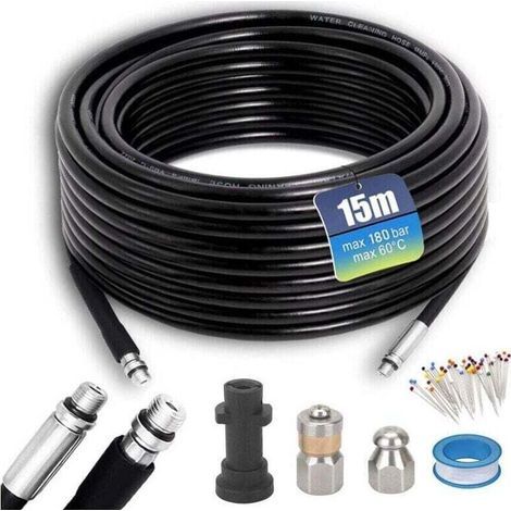 Tuyau de débouchage Kärcher de 15 m, 180 bars, 60 °C, spirale de débouchage Kärcher, compatible avec les adaptateurs pour accessoires Kärcher K2, K3, K4, K5, K6 et K7 (1/4)