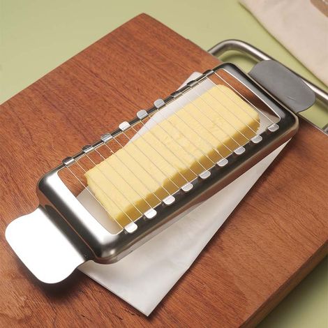 Trancheuse à fromage en acier inoxydable, idéale pour couper le beurre, le fromage et le foie gras. Convient pour la pâtisserie et la cuisine. Tranches régulières et grande durabilité. (1/4)
