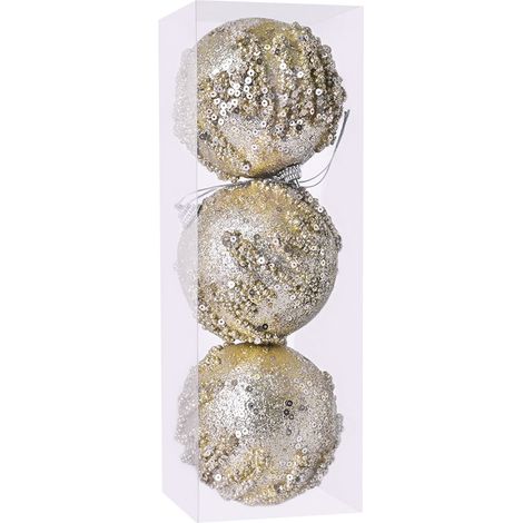 Boule De Noël - Boule En Plastique Avec Paillettes Et Strass - Décoration Pour Arbre De Noël Fête Mariage Et Intérieur - Lot De 3 (1/5)