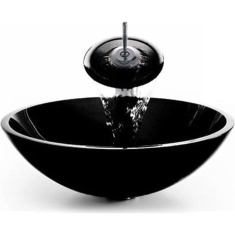 Glaswaschbecken glänzend schwarz 42x42x14 cm (1/4)