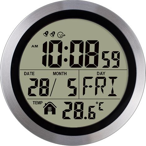 royaluxe - Creative Home Réveil Électronique Calendrier Perpétuel Horloge Murale-Cadre en Aluminium Brossé Argenté (1/4)