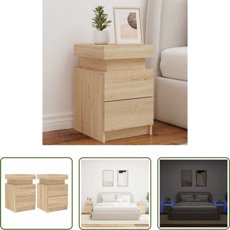 LED-Leuchten - Nachttische mit LED-Leuchten 2 Stk. Sonoma Eiche 35x39x55 cm (1/5)