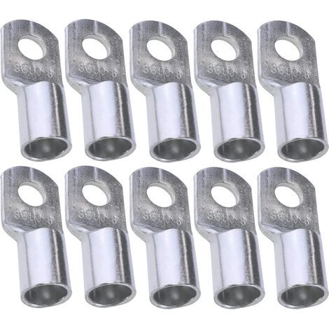 Lot de 10 Cosses Electriques à Oeillet Tubulaire - Oeil - Ø8mm - Non Isolées - pour Conducteur 50mm² - Connecteur de Fil Electrique - Serrage - Couleur Argent (1/3)