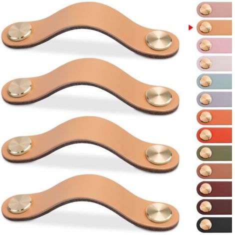 4pcs Poignée Meuble Cuir, Bouton Porte Placard Poignee Cuir Bouton de Tiroir, Poignee de Meuble Vintage pour Armoires, Commode, Cuisine, Salle de Bain (Beige, 160mm)