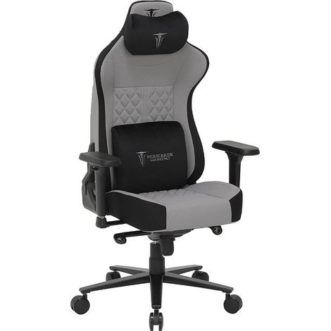 Silla gaming BERSERKER GAMING Luxury Negro y Gris con reposacabezas ajustable, 360° e inclinación de 90°-180°