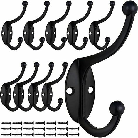 10 Stück Retro-Hakengarderobe, Wandmontage, Vintage-Metall-Türhaken für Badezimmer, Küche, Schlafzimmer, Eingangsbereich (Schwarz)