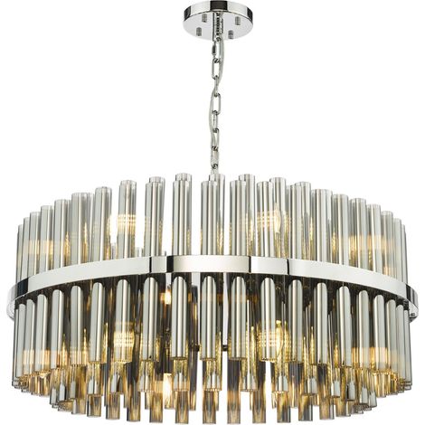 Dar Imani Suspension Imani à 16 lumières, chrome poli et verre fumé côtelé (1/5)