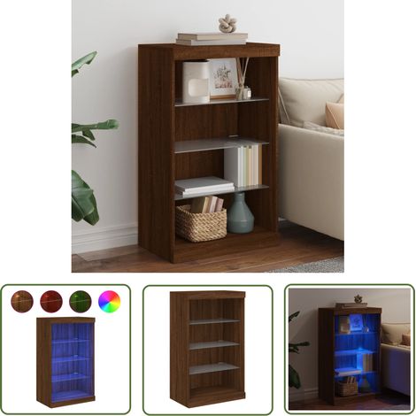 The Living Store Sideboard mit LED-Leuchten Braun Eichen-Optik 60,5x37x100 cm - Sideboard - TV-Schreibtisch - Wohnzimmermöbel - Holz Sideboard - Eiche Optik (1/5)